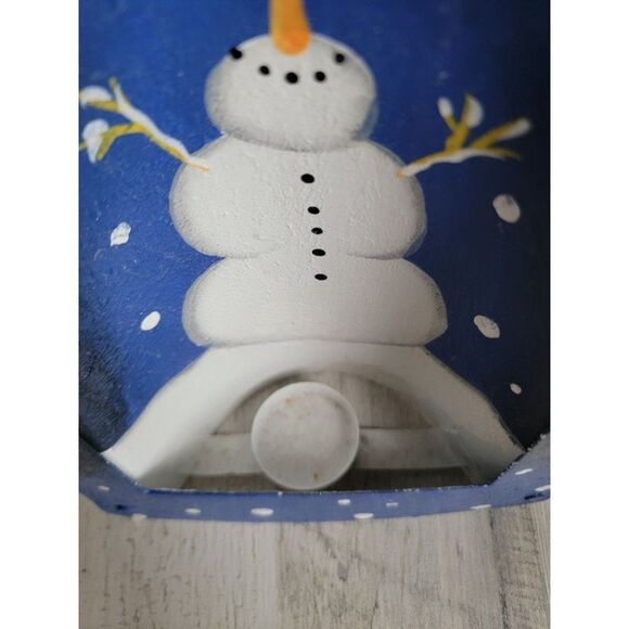 Unique metal tea light Let It Snow snowman candle holder Xmas decor - Picture 4 of 9